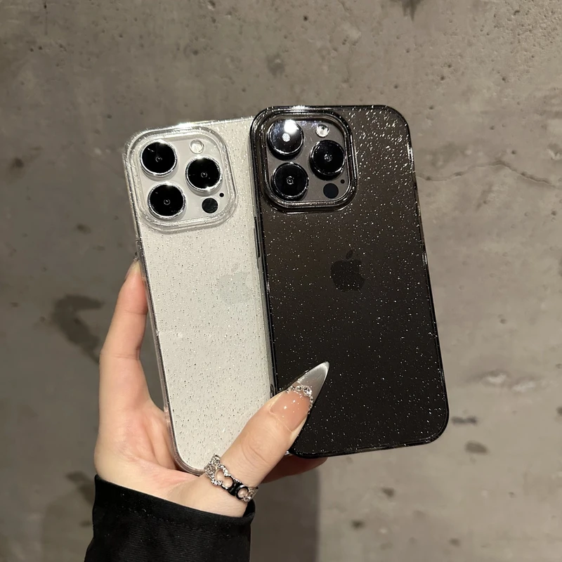 轻奢透明细闪适用iPhone16/15pro高级苹果14手机壳13/12套