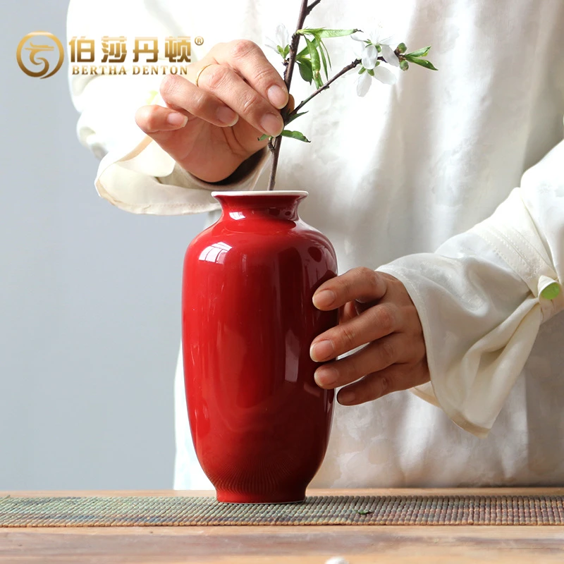 BERTHA DENTON/伯莎丹顿陶瓷花瓶红色喜庆婚礼乔迁新年装饰摆件