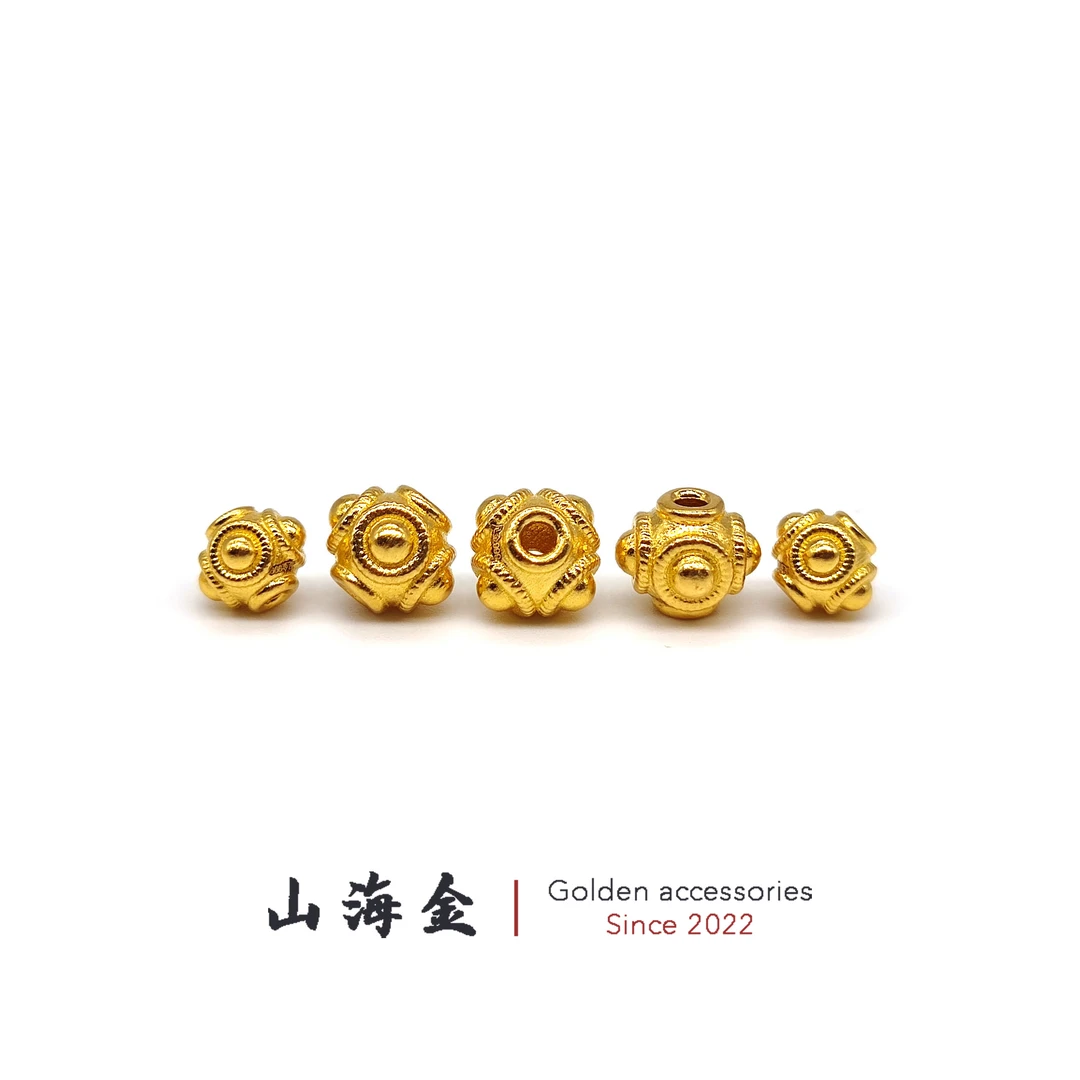 山海金 24K黄金999足金藏式蜻蜓眼隔珠文玩手串菩提籽天珠DIY配饰