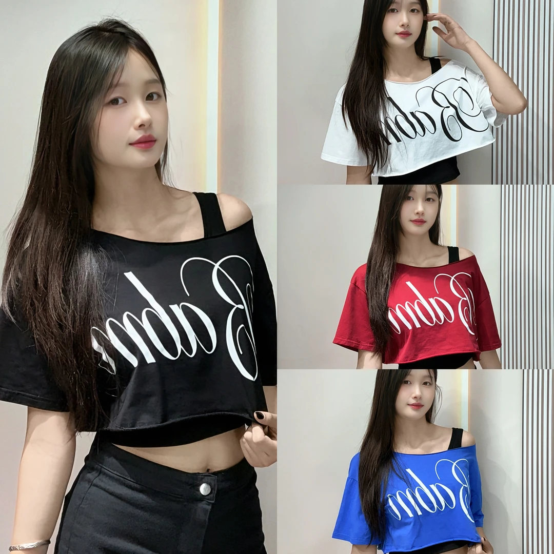 时超康SHI.CHAO.KANG.潮牌字母印花纯棉露腰短袖T恤2568款