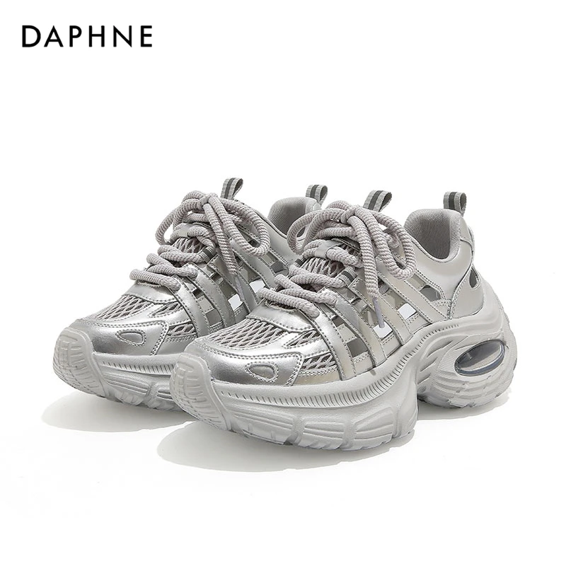 Daphne/达芙妮透气镂空老爹鞋女25秋季网鞋厚底增高休闲运动女鞋