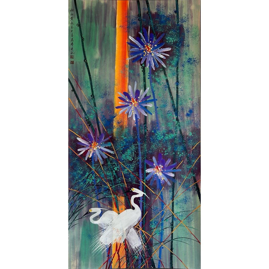 165  荷花 纸本设色立轴136x67
