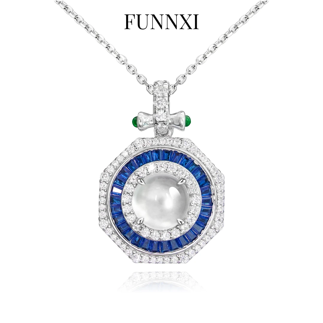 FUNNXI银S925培育蓝宝石项链【光环】时尚简约百搭设计师款轻奢小众