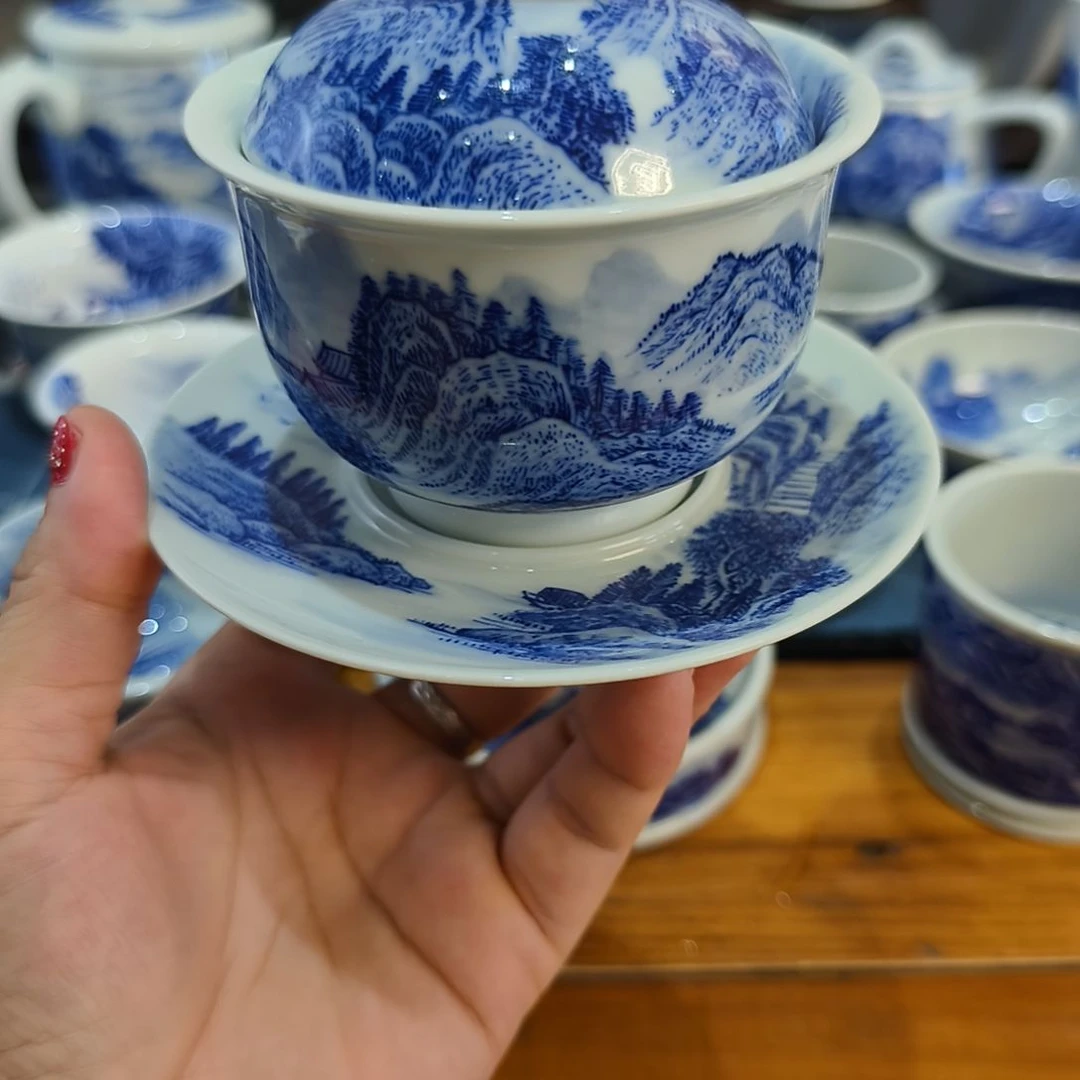 慧***峰全手工山水三才布袋盖碗（本人作品）