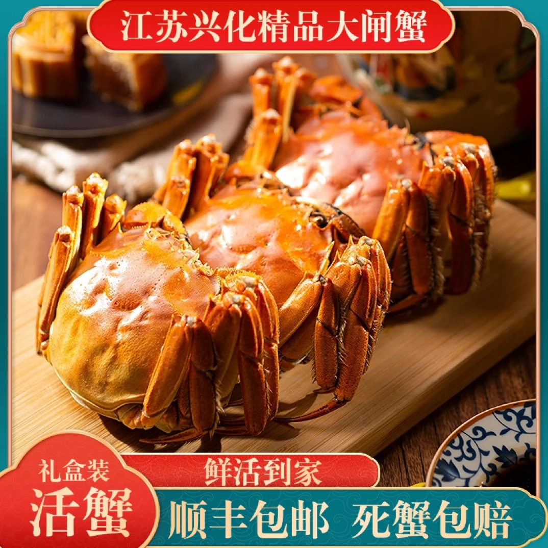 【活蟹】正宗兴化精品大闸蟹3.8-4.2两全母蟹8只礼盒装鲜活到家