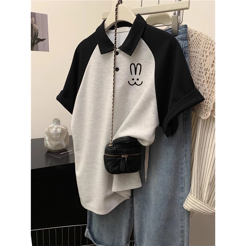 儿童夏季纯棉POLO衫拼接翻领短袖T恤8-15岁女童休闲插肩袖上衣潮