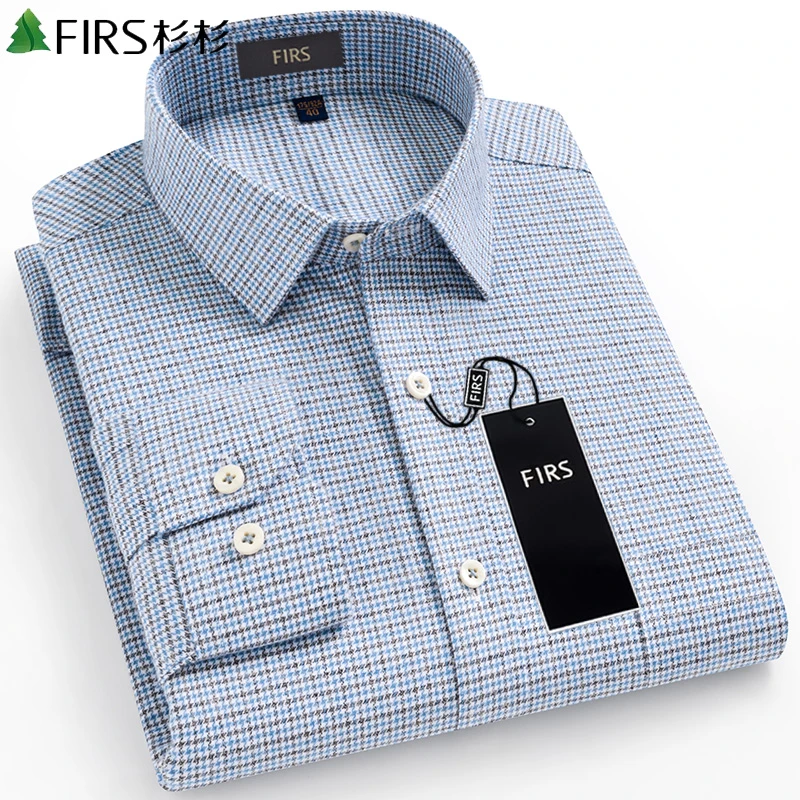 杉杉100%纯棉秋季长袖格子衬衫磨毛亲肤显瘦修身高档商务男款衬衣