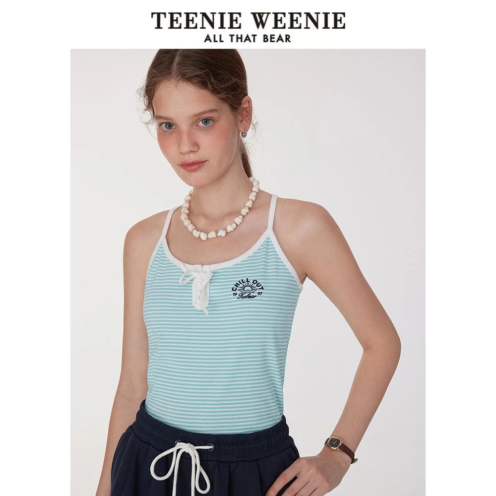TeenieWeenie小熊2025年夏季新款甜酷辣妹风条纹T女恤TTRN252509T