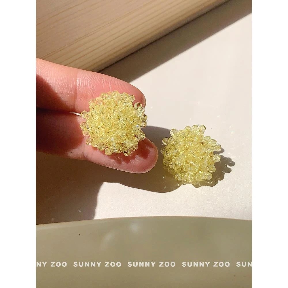 非金属仿水晶耳饰 后花园 黄色清凉感串珠花耳钉小众清新度假风