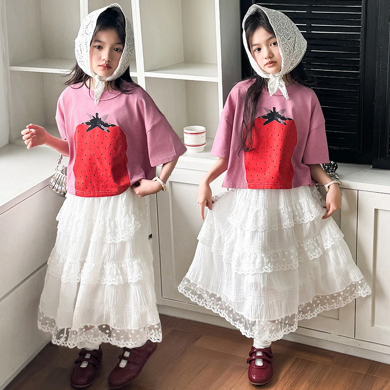 女童半身裙夏季新款网红儿童宽松休闲公主裙大童女孩薄款白色裙子