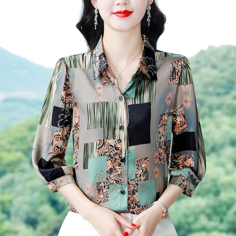 醋酸缎面衬衫女士夏季2025新款轻奢高级感衬衣气质小衫七分袖上衣