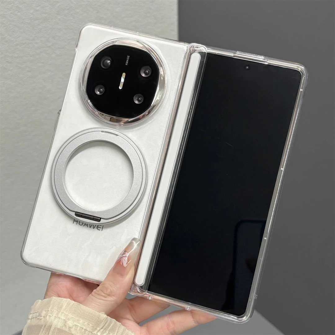 适用华为matex6手机壳新款简约透明全包超薄中轴防摔磁吸支架男女