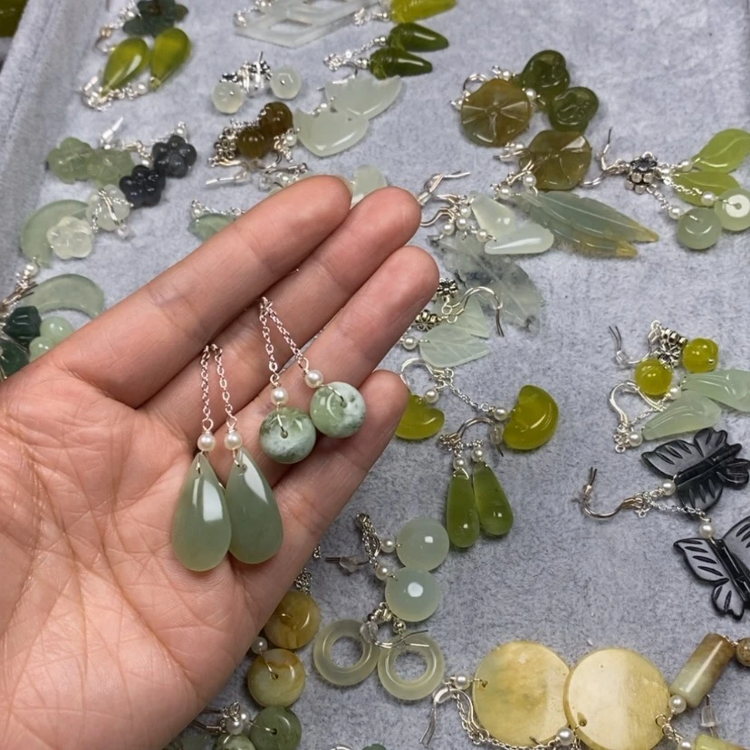 【闪购商品】蛇纹石玉挂件耳饰耳环项链未镶嵌蓝**姬