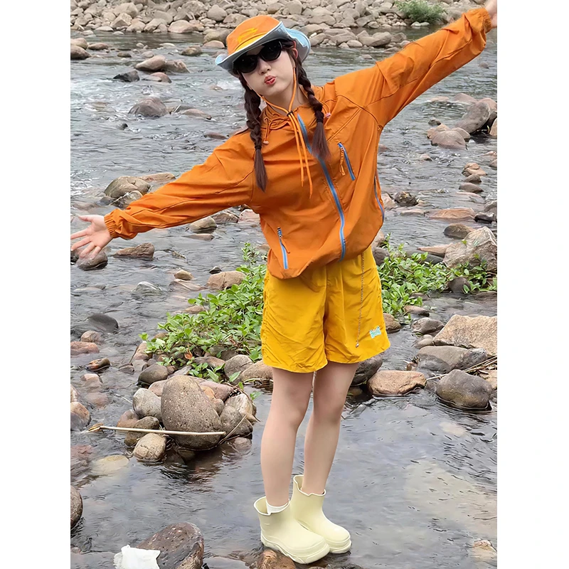 多巴胺橘色防晒衣女款夏季薄款户外运动速干骑行服登山运动外套