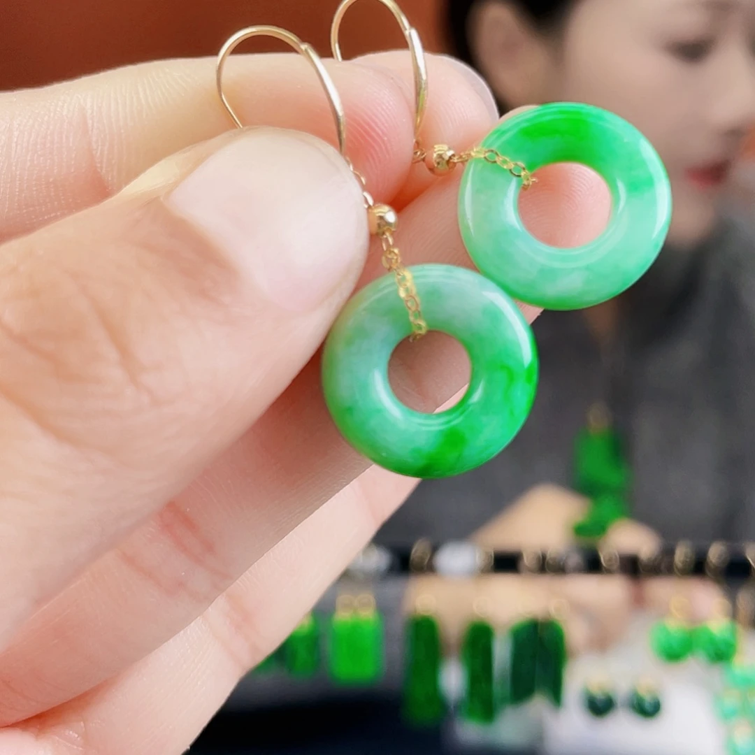 翡翠18K金镶嵌耳饰