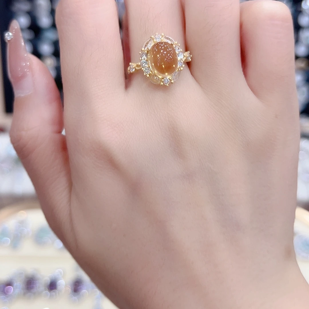 银S925镀金镶嵌戒指黄晶