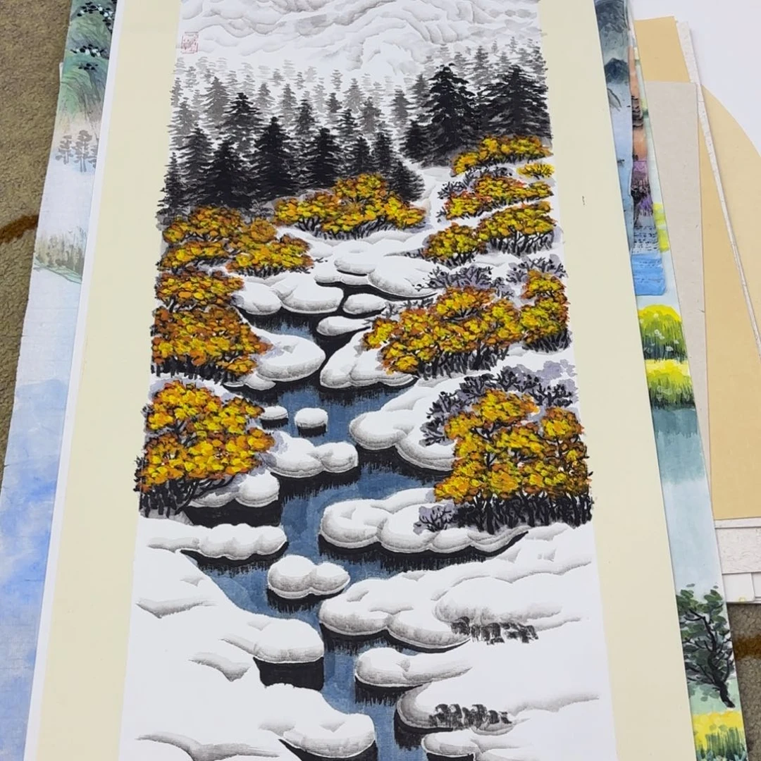 国画卡纸山水作品童