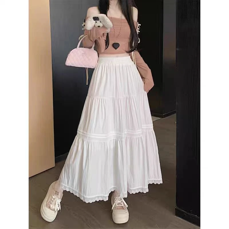 显瘦白色高腰百搭夏季中长款垂感褶皱A08半身裙