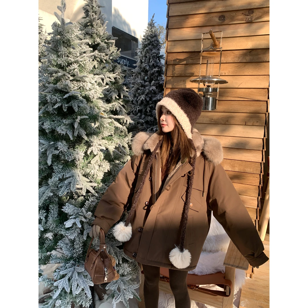 =DEEMO加色贵气富婆高品质獭兔内胆狐狸毛领鹅绒派克 WZ2212