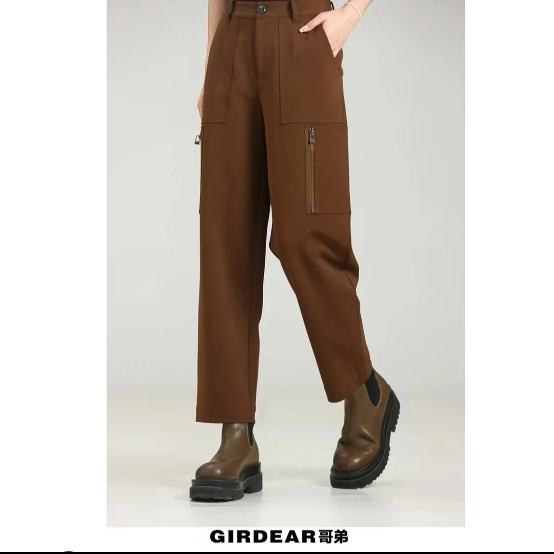GIRDEAR/哥弟春季新款设计款休闲复古青古铜密尾拉链工装裤110011
