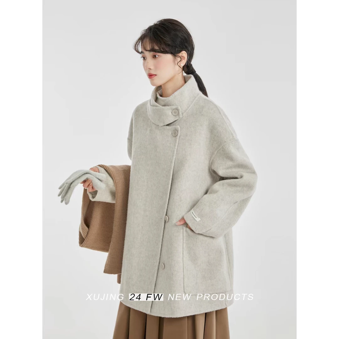 韩系双面呢毛呢外套女2025秋冬季新款小个子短款羊绒大衣
