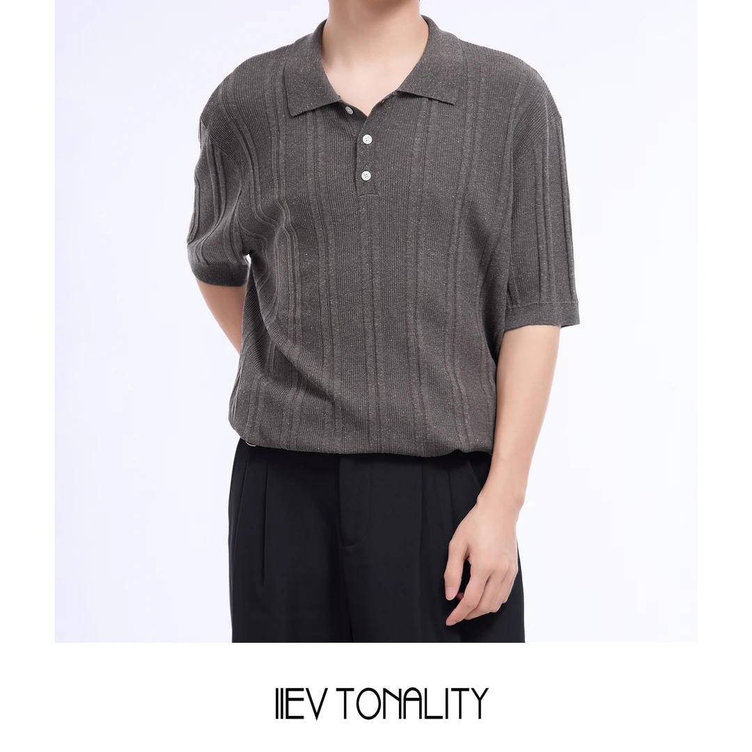 11EV“莱赛尔亚麻提花肌理”老钱风夏季针织翻领polo衫短袖休闲T恤