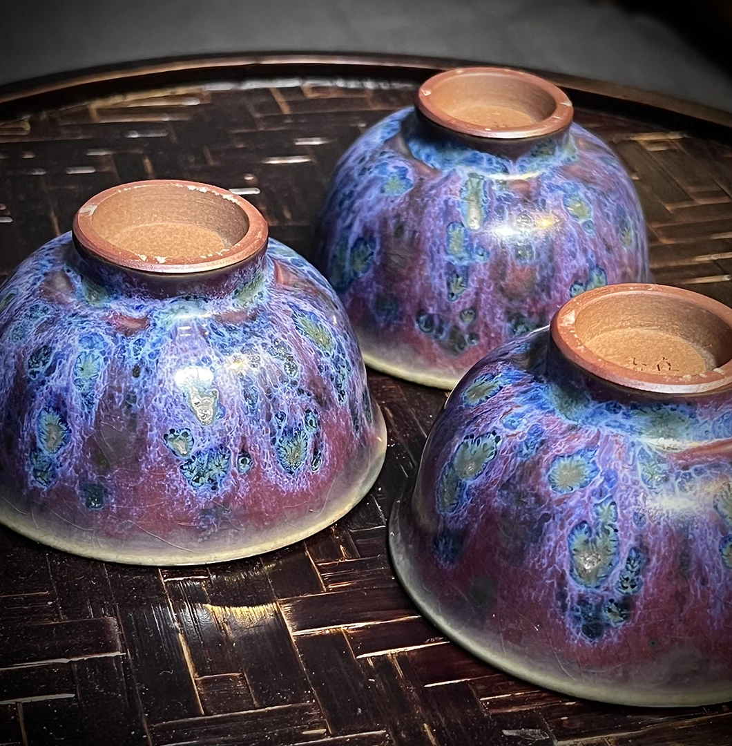 艺术炉钧 | 温帅彬全手工气炭窑烧制蓝孔雀翎釉小客杯