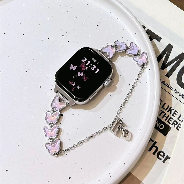 适用苹果iwatchS10/9/8手表新款蝴蝶金属弹力表带小众高级感女款