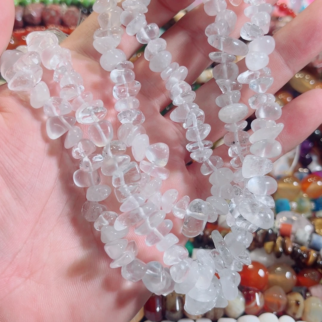 合金玛瑙/玉髓珠宝半成品白水晶胖碎碎一条85cm