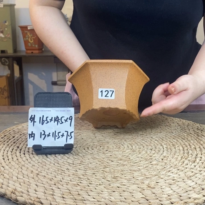 花盆紫砂  柴烧小六方127
