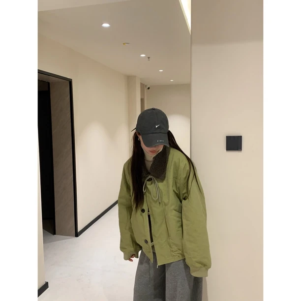 ONNI撞色羊羔毛领加厚夹棉派克服外套2025冬季时尚夹克外套#2591