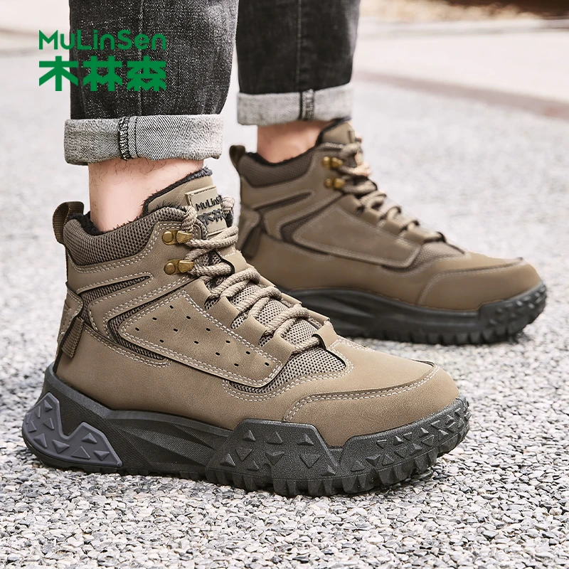 木林森男鞋雪地靴工装男款休闲男士靴子加绒短筒户外厚底2025