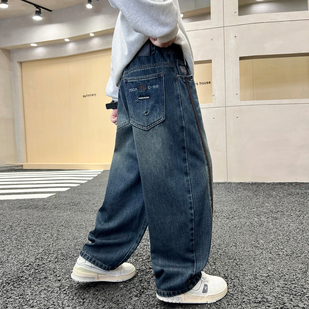 男童裤子春秋款2025新款儿童秋装宽松牛仔裤中大童男孩阔腿直筒裤