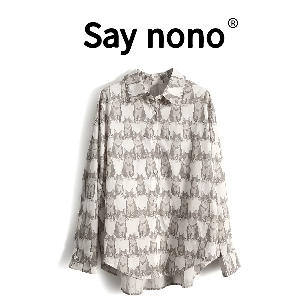 懒猫nono│Saynono ＿满印猫咪衬衫/HZJ61865