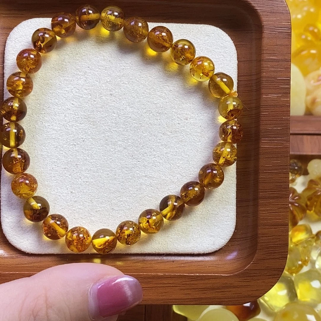 橄榄核吊坠花珀圆珠