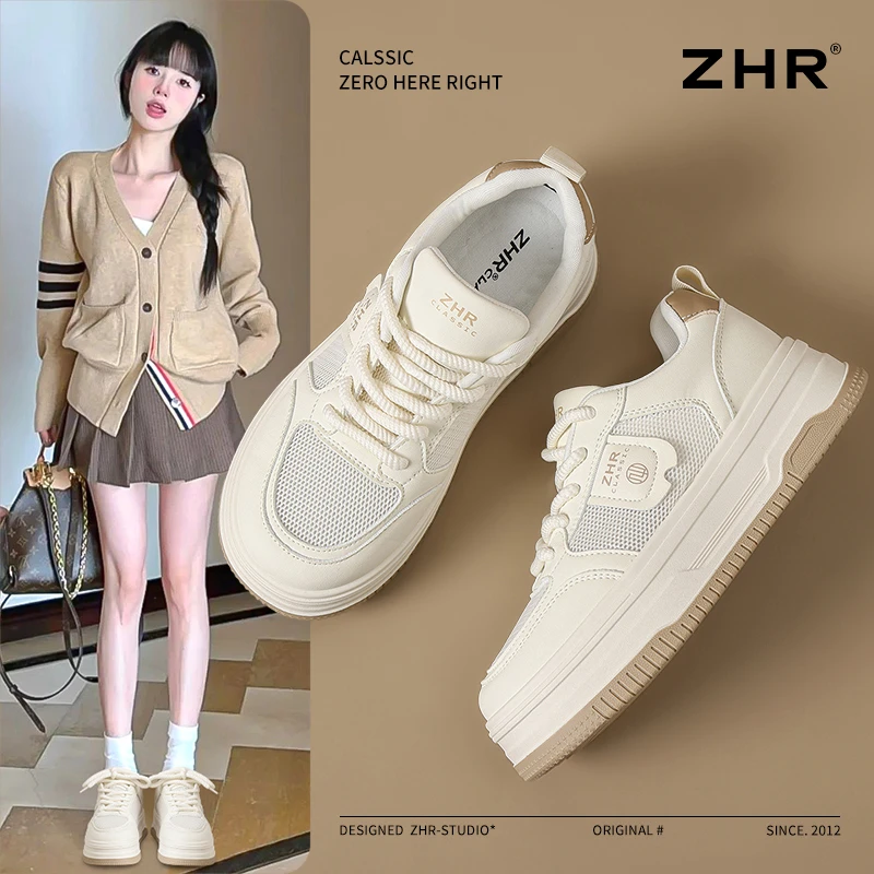 ZHR/则则增高厚底小白鞋女2025春新款舒适休闲女鞋网面百搭运动鞋