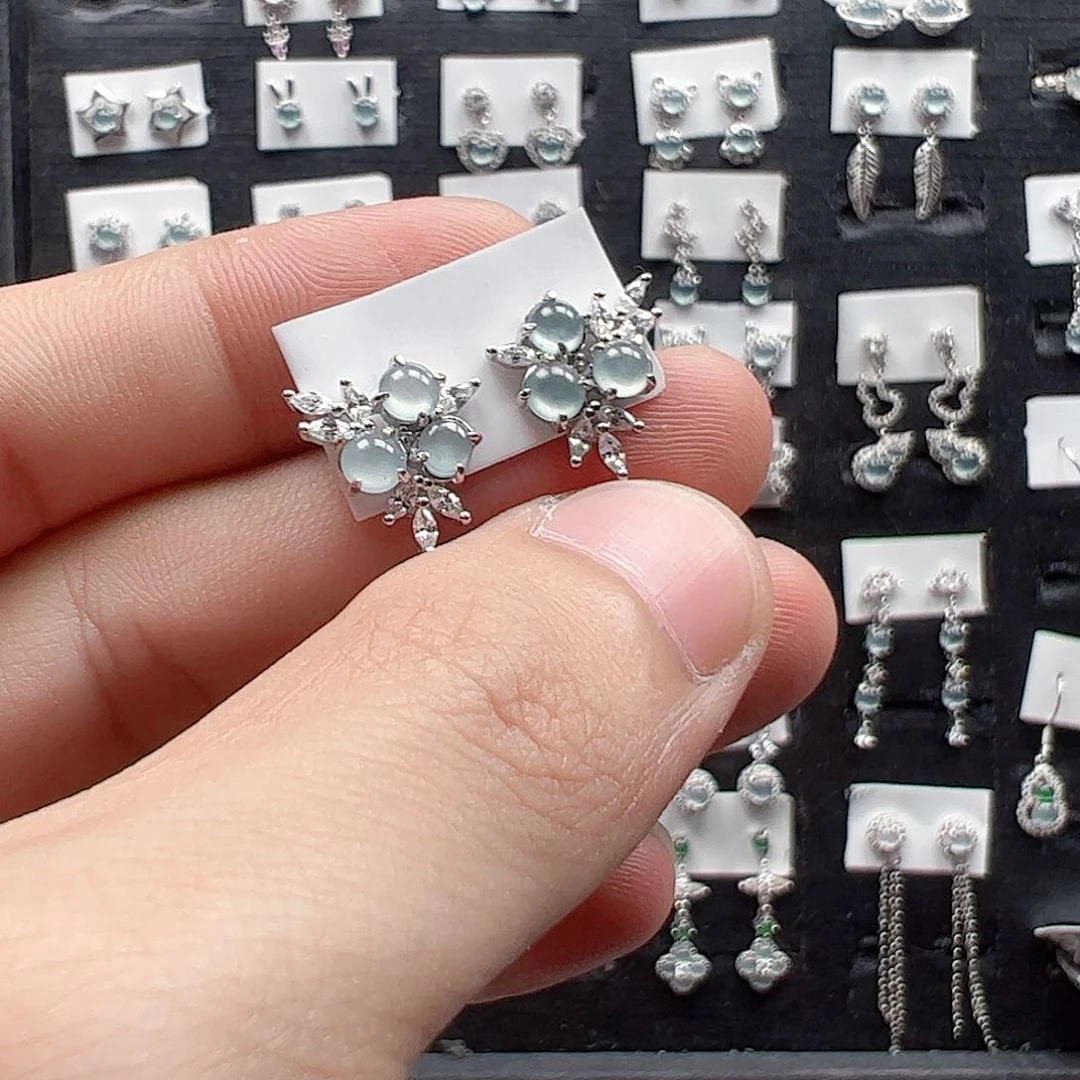 翡翠戒指银S925镶嵌天然翡翠A货