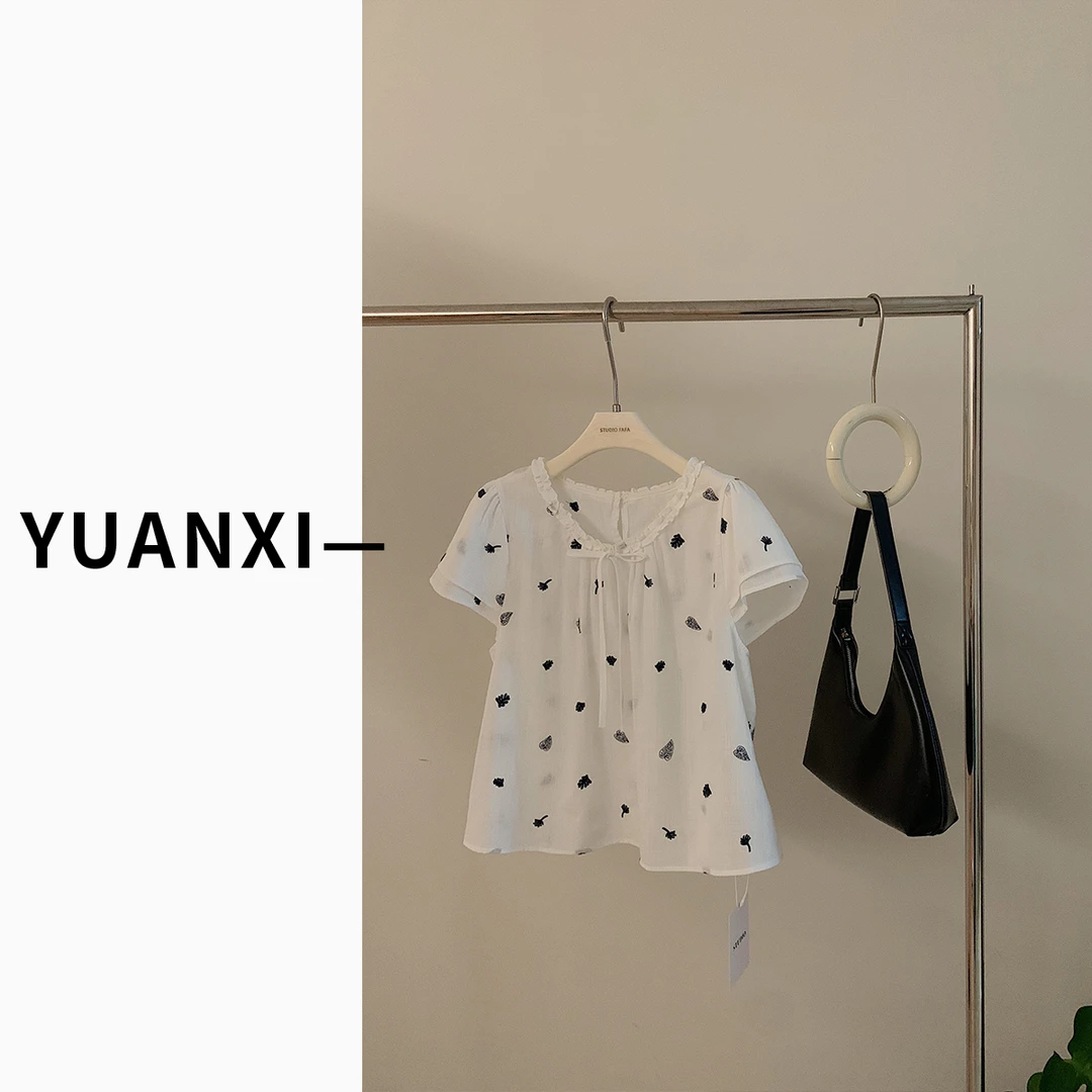 【FAFAJIA】F760 法式韩系设计感木耳边衬衫女夏季