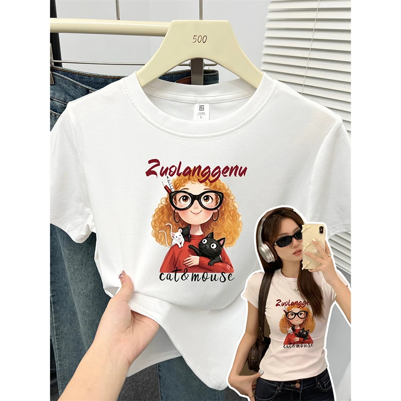 美式短款显瘦正肩上衣重磅白色百搭修身半袖衫高弹力棉短袖t恤女