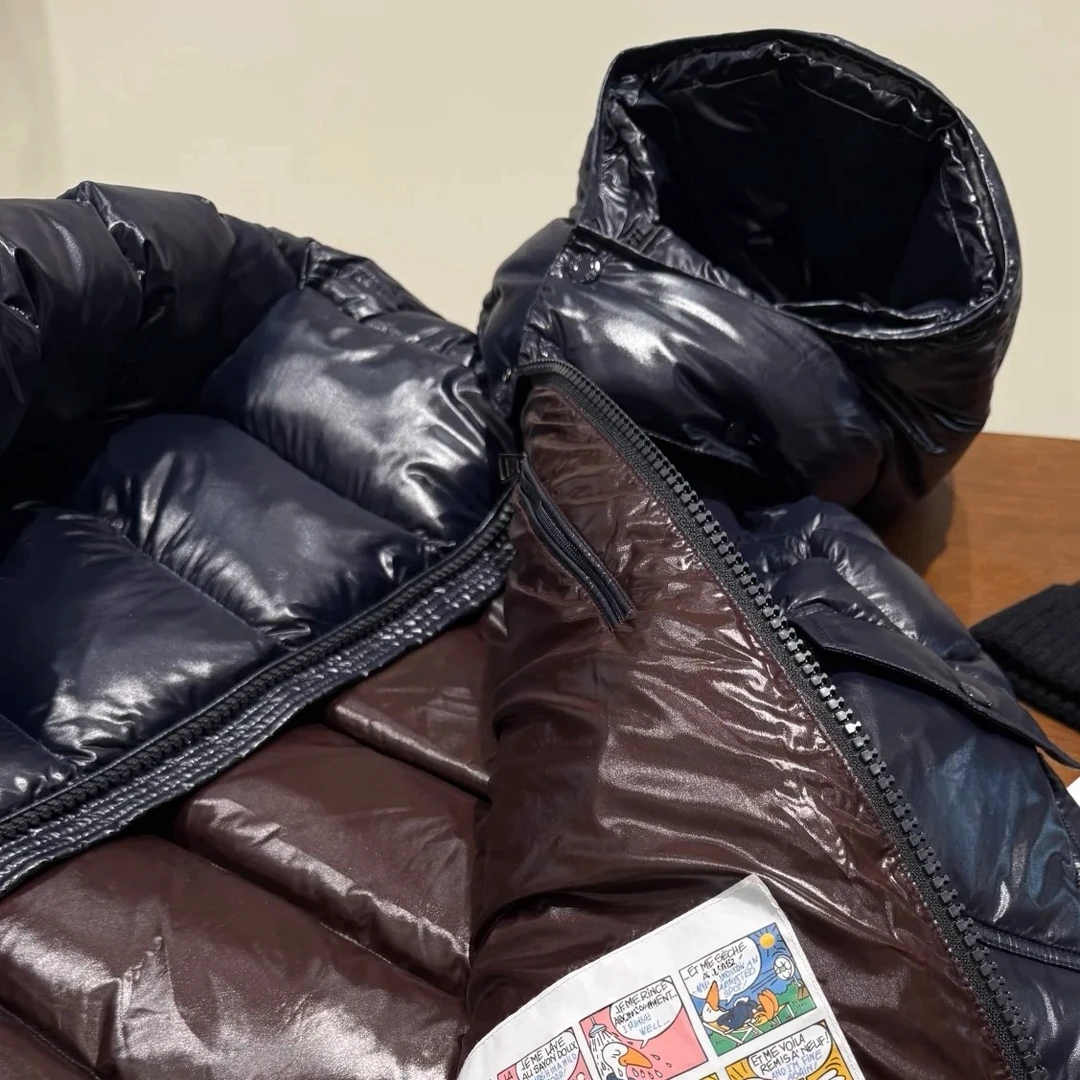 【UNA推荐-MY藏青】时尚加厚藏青拼咖色新款撞色男女同款短款羽绒服