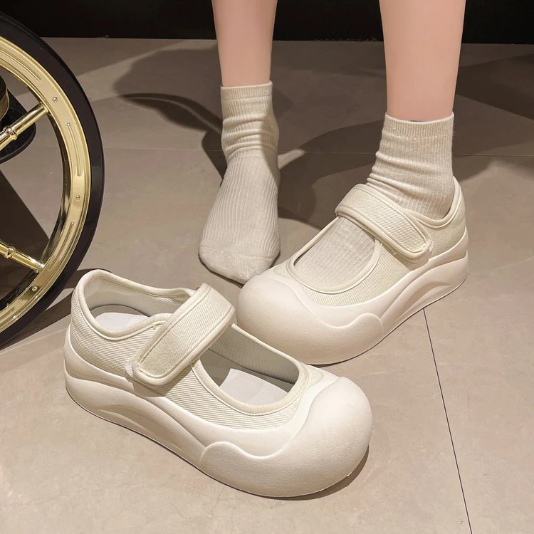 厚底镂空,罗马风格单鞋女秋新款韩版休闲百搭魔术贴小白鞋女爆款