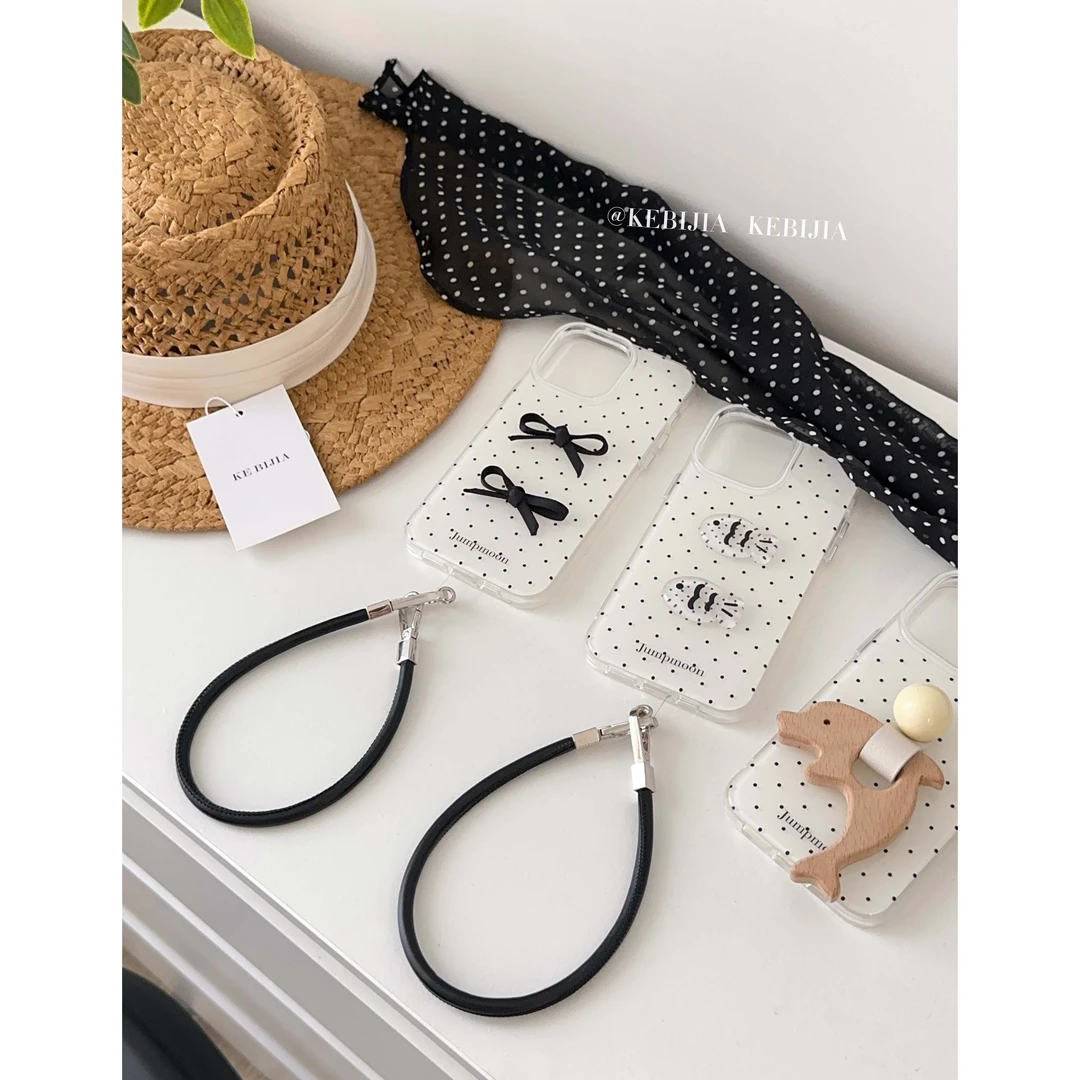 韩系ins波点蝴蝶结清新挂绳防摔适用于苹果16promax15/14手机壳