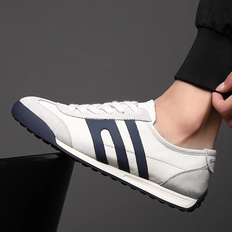 2025春季新款真皮运动休闲鞋男潮流百搭软底阿甘鞋男款德训鞋5022