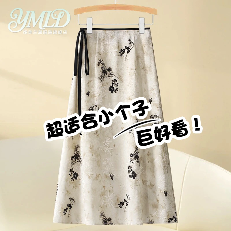 醋酸缎面半身裙女夏季2025新款新中式印花a字裙巨好看国风伞裙子