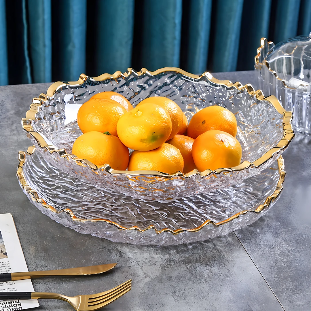 现代简约轻奢水晶玻璃果盘家用客厅茶几新款干果零食水果盘