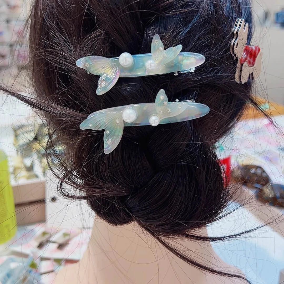 布艺非金属醋酸边夹鱼尾绿色