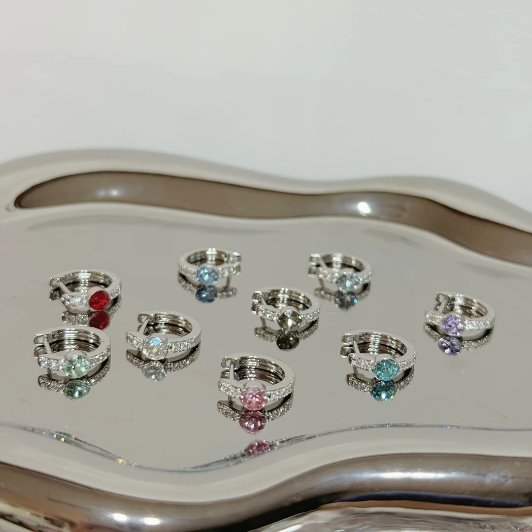 铜合金锆石耳饰 星璨华子耳扣 爆闪多色可选内径10mm时尚小众百搭