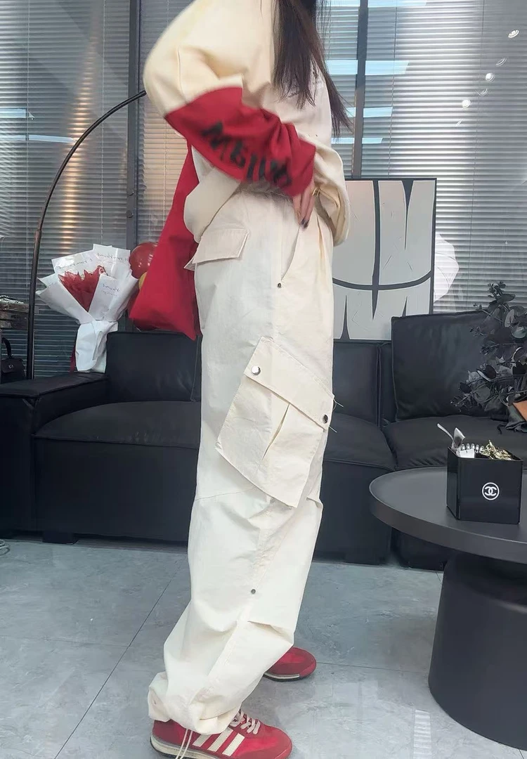 《赵小姐推荐》纯色褶皱休闲工装裤