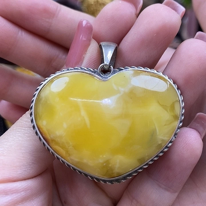 琥珀银S925镶嵌戒指吊坠