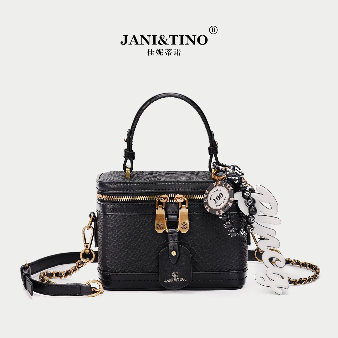 JANITINO/佳妮蒂诺姗姗家2025新款百搭小众单肩包801黑蛇纹